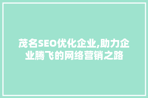 茂名SEO优化企业,助力企业腾飞的网络营销之路