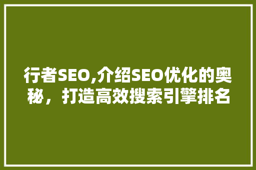 行者SEO,介绍SEO优化的奥秘，打造高效搜索引擎排名步骤