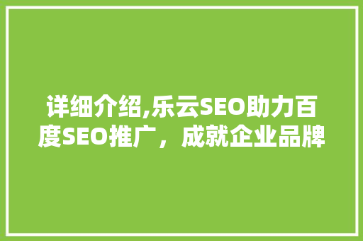 详细介绍,乐云SEO助力百度SEO推广，成就企业品牌新高度