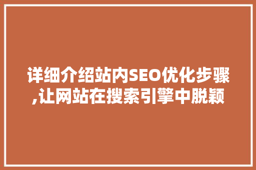 详细介绍站内SEO优化步骤,让网站在搜索引擎中脱颖而出