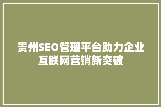 贵州SEO管理平台助力企业互联网营销新突破