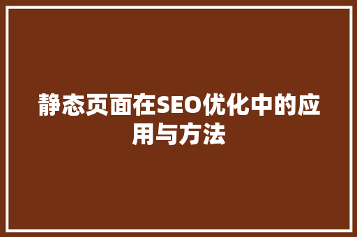 静态页面在SEO优化中的应用与方法