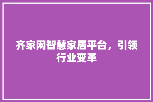 齐家网智慧家居平台，引领行业变革