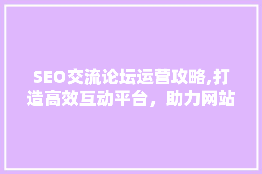 SEO交流论坛运营攻略,打造高效互动平台，助力网站优化