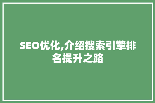 SEO优化,介绍搜索引擎排名提升之路