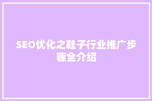 SEO优化之鞋子行业推广步骤全介绍