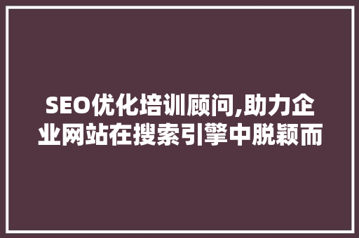 SEO优化培训顾问,助力企业网站在搜索引擎中脱颖而出