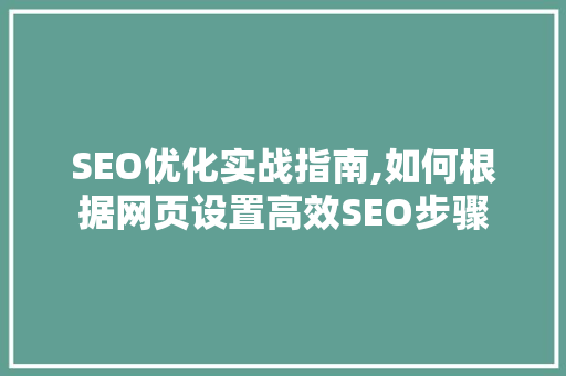 SEO优化实战指南,如何根据网页设置高效SEO步骤