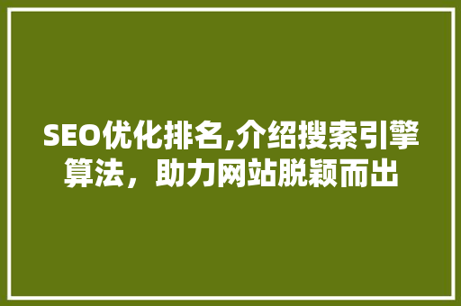 SEO优化排名,介绍搜索引擎算法，助力网站脱颖而出  第1张
