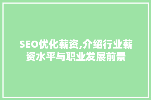 SEO优化薪资,介绍行业薪资水平与职业发展前景