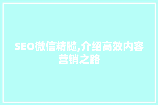 SEO微信精髓,介绍高效内容营销之路