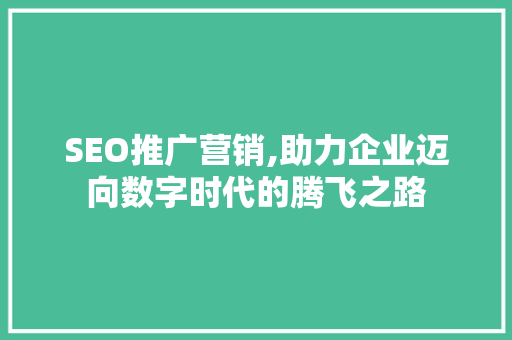 SEO推广营销,助力企业迈向数字时代的腾飞之路