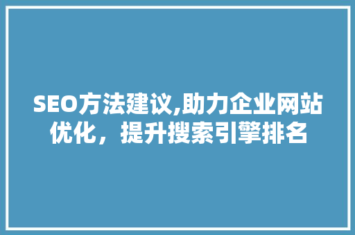 SEO方法建议,助力企业网站优化，提升搜索引擎排名