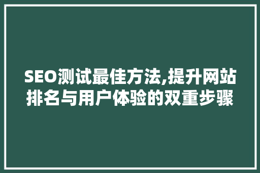 SEO测试最佳方法,提升网站排名与用户体验的双重步骤