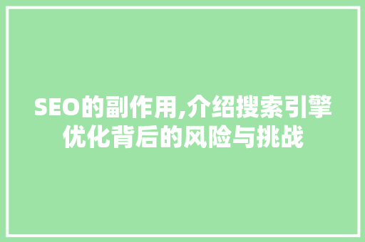 SEO的副作用,介绍搜索引擎优化背后的风险与挑战