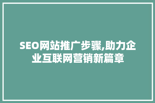SEO网站推广步骤,助力企业互联网营销新篇章
