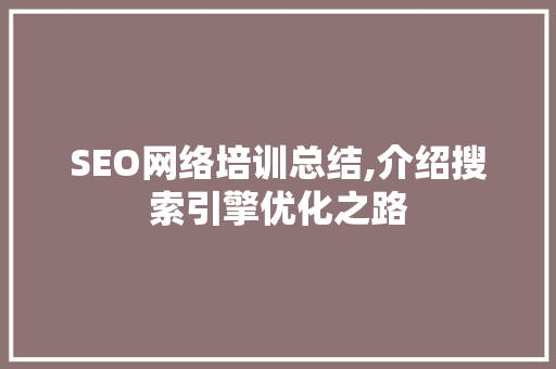 SEO网络培训总结,介绍搜索引擎优化之路