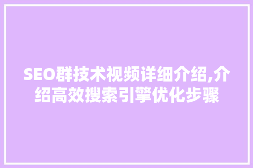SEO群技术视频详细介绍,介绍高效搜索引擎优化步骤
