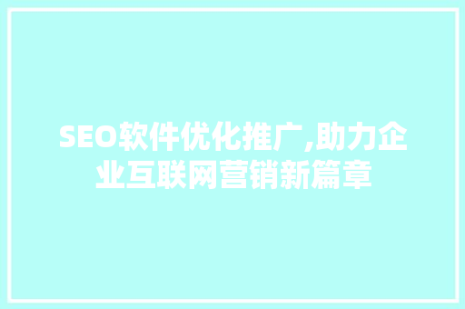 SEO软件优化推广,助力企业互联网营销新篇章