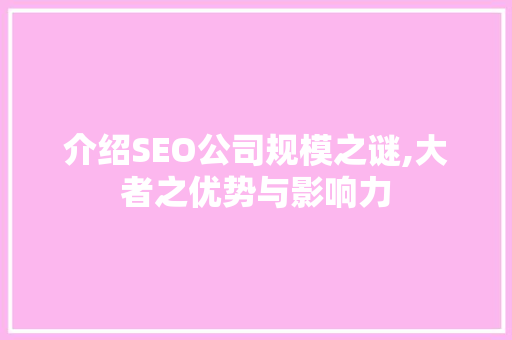 介绍SEO公司规模之谜,大者之优势与影响力