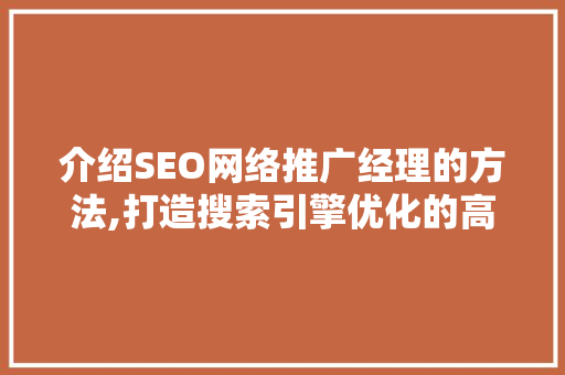 介绍SEO网络推广经理的方法,打造搜索引擎优化的高效步骤