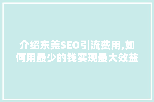 介绍东莞SEO引流费用,如何用最少的钱实现最大效益