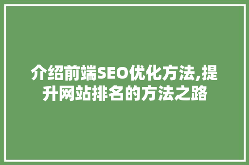 介绍前端SEO优化方法,提升网站排名的方法之路