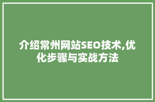 介绍常州网站SEO技术,优化步骤与实战方法  第1张