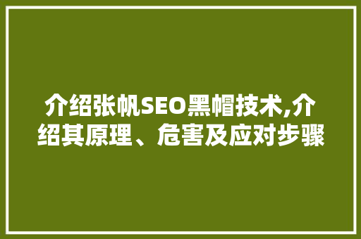 介绍张帆SEO黑帽技术,介绍其原理、危害及应对步骤