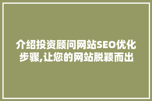 介绍投资顾问网站SEO优化步骤,让您的网站脱颖而出