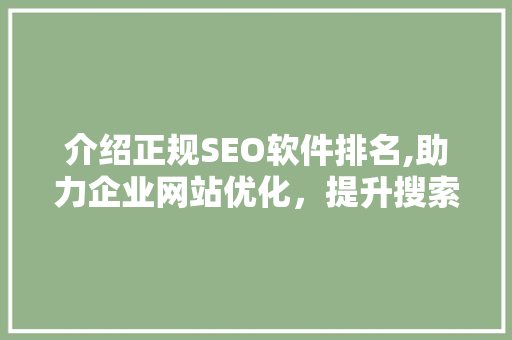 介绍正规SEO软件排名,助力企业网站优化，提升搜索引擎排名