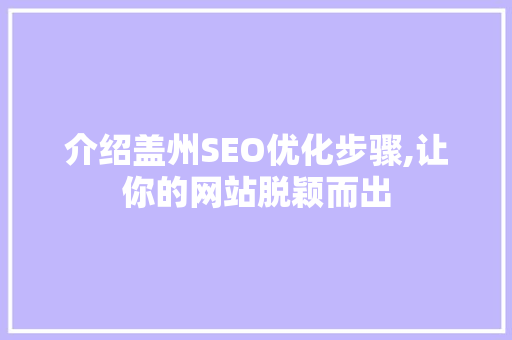 介绍盖州SEO优化步骤,让你的网站脱颖而出