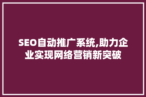 SEO自动推广系统,助力企业实现网络营销新突破