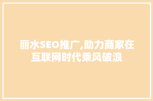 丽水SEO推广,助力商家在互联网时代乘风破浪