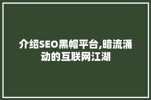 介绍SEO黑帽平台,暗流涌动的互联网江湖