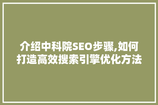 介绍中科院SEO步骤,如何打造高效搜索引擎优化方法