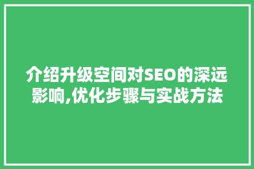 介绍升级空间对SEO的深远影响,优化步骤与实战方法