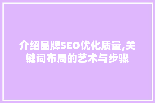 介绍品牌SEO优化质量,关键词布局的艺术与步骤
