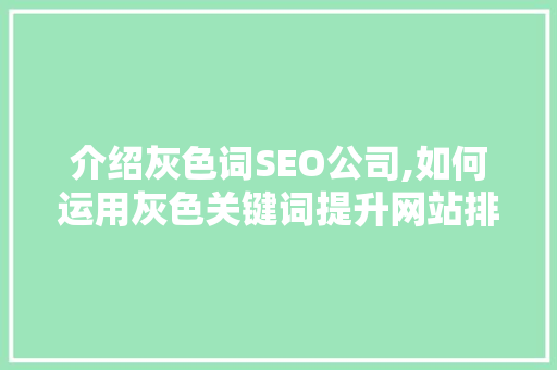 介绍灰色词SEO公司,如何运用灰色关键词提升网站排名  第1张