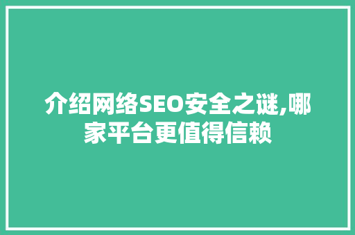 介绍网络SEO安全之谜,哪家平台更值得信赖