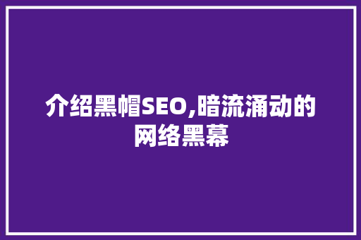 介绍黑帽SEO,暗流涌动的网络黑幕