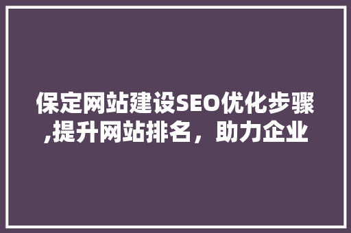 保定网站建设SEO优化步骤,提升网站排名，助力企业腾飞