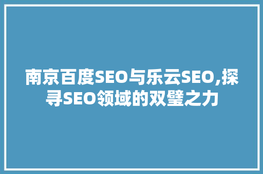南京百度SEO与乐云SEO,探寻SEO领域的双璧之力