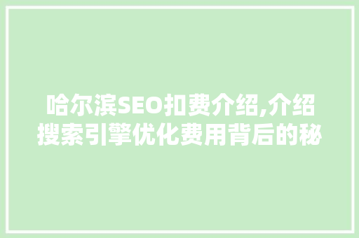 哈尔滨SEO扣费介绍,介绍搜索引擎优化费用背后的秘密