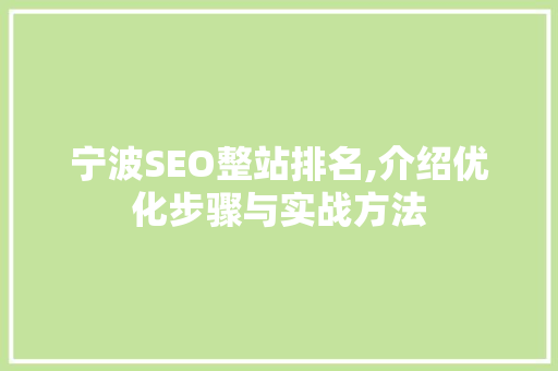 宁波SEO整站排名,介绍优化步骤与实战方法