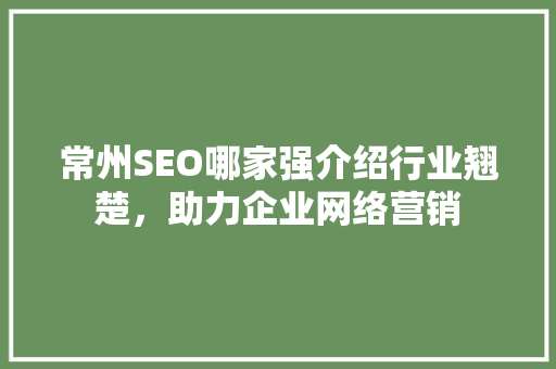 常州SEO哪家强介绍行业翘楚，助力企业网络营销