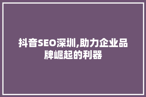 抖音SEO深圳,助力企业品牌崛起的利器