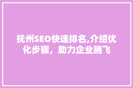 抚州SEO快速排名,介绍优化步骤，助力企业腾飞