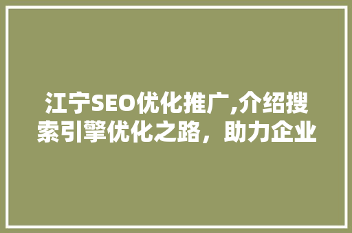 江宁SEO优化推广,介绍搜索引擎优化之路，助力企业抢占市场先机