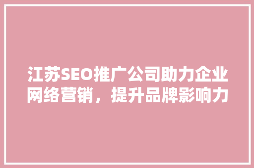 江苏SEO推广公司助力企业网络营销，提升品牌影响力